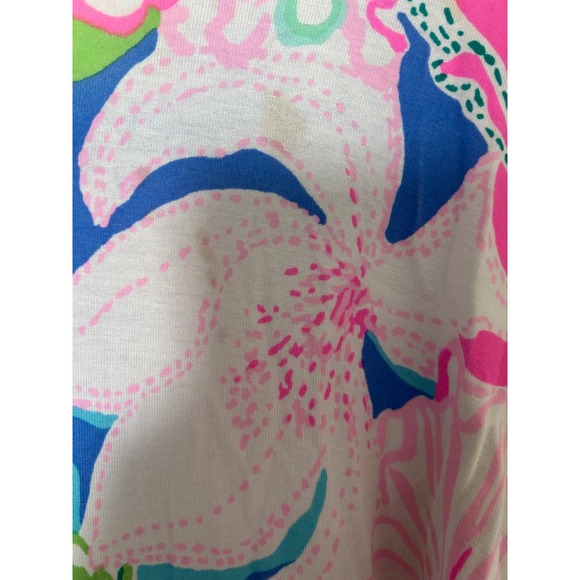 Lilly Pulitzer Maxi Dress Floral Print Blue Pink V Neck Sleeve Resort Size L - Picture 6 of 6